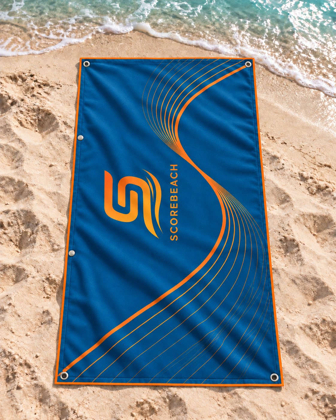 Serviette ScoreBeach S Curve bleu océan avec courbes orange